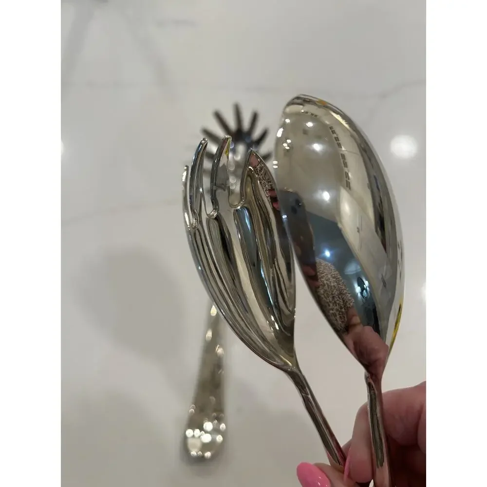 International Silver Silver Plated Set of 3 Serving Spoons‎ Salad Tongs